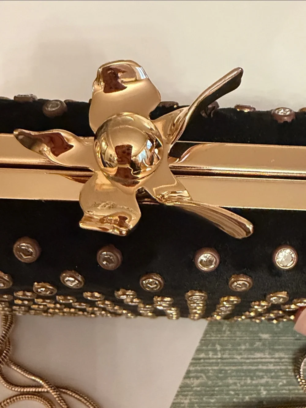 Black Velvet minaudière with crystals Evening Clutch flower top, NWOT gorgeous!